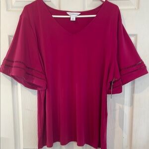 Liz Claiborne Size 1X Vibrant Pink V-Neck Top
